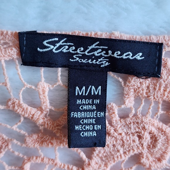 Lace Crop Top Mesh Womens Medium Cotton Peach Fairy Y2K Style Festival Boho Top - Picture 7 of 12